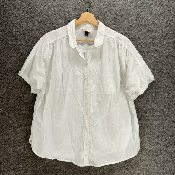 Universal Thread Shirt Women 2XL White Button Up Collared Short Sleeve Cotton - Picture 1 of 7
